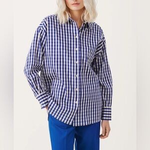 Women’s Part Two Regan blouse Blue checks oversized buttoned shirt sz 34 / small